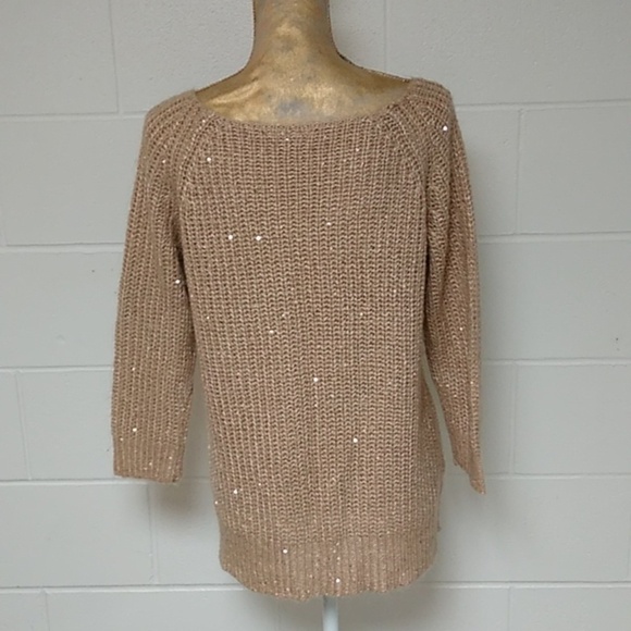 CATO LOOSE KNIT, SMALL SEQUIN ACCENTS, BOAT NECK, 3/4 SLEEVE SWEATER TUNIC - Picture 2 of 6